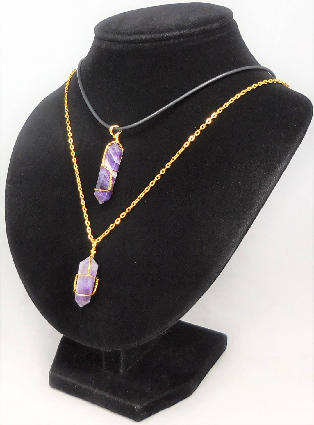Amethyst Necklace - Purple Crystal Point Pendant - Gold Wire Wrapped Gemstone