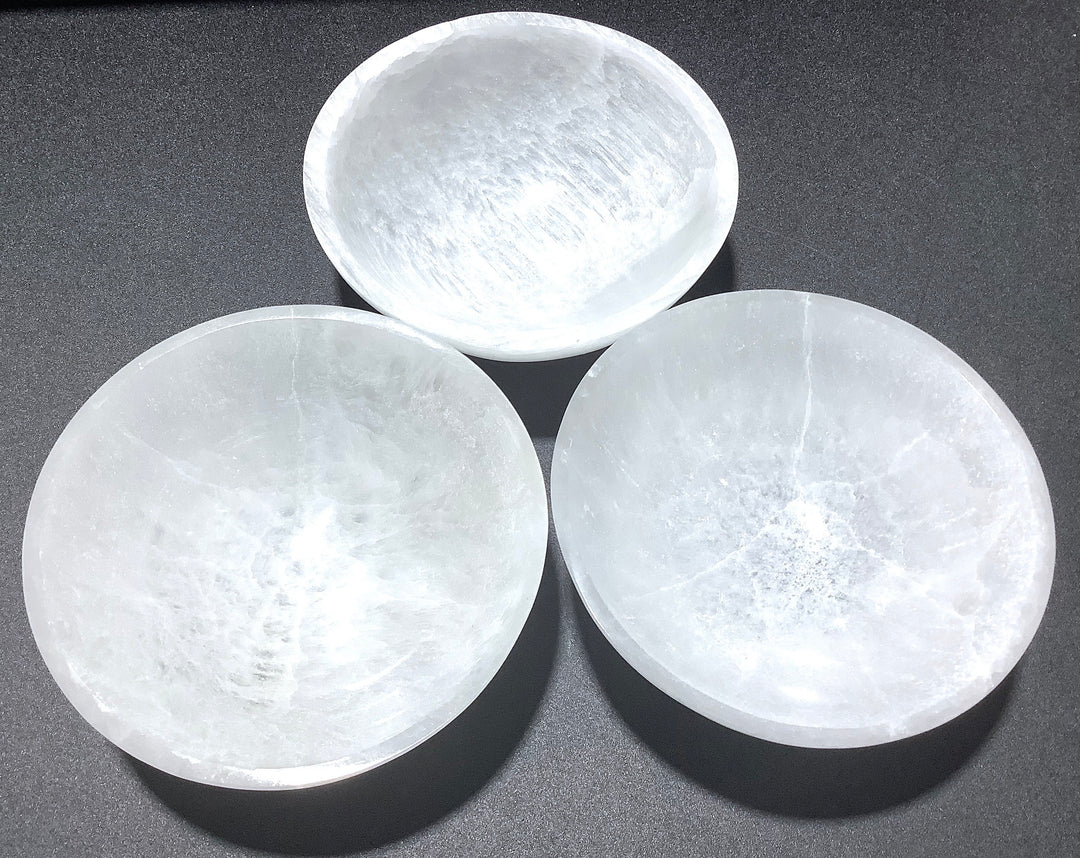 Selenite Crystal Bowl - Large White Carved Crystal Dish - 5.5 Inch