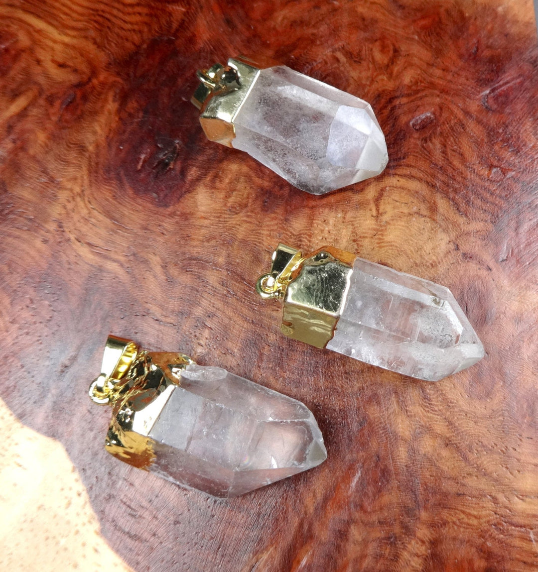 Bulk Wholesale Lot (5 Pieces) Quartz Crystal Point - Gold Necklace Pendants