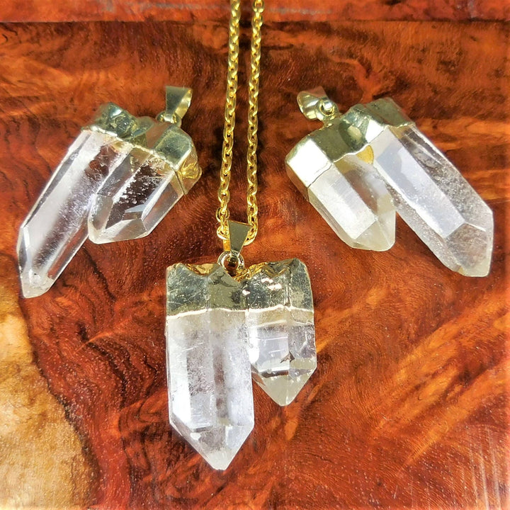 Quartz Crystal Double Point Pendant Gold Plated Necklace Charm Healing Crystals And Stones