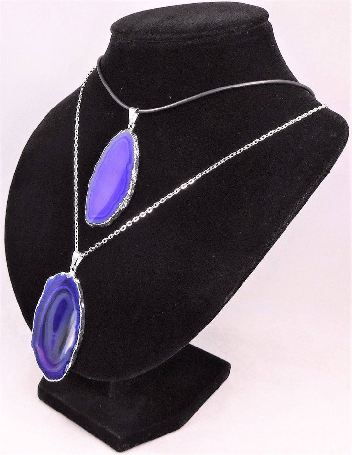Purple Agate Slice Pendant Silver Plated Necklace Charm Healing Crystals And Stones
