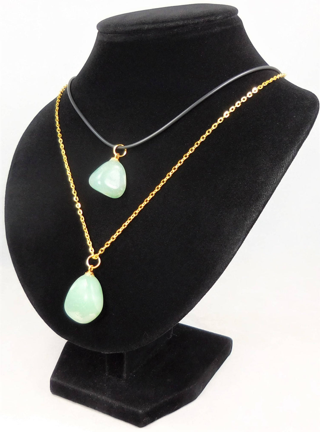 Aventurine Necklace - Green Tumbled Gemstone Pendant - Polished Crystal - Gold (A10) Healing Crystals and Stones Jewelry
