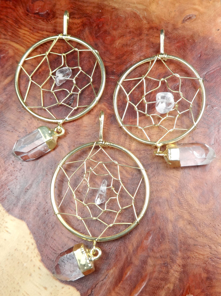 Dreamcatcher Pendant Quartz Crystal Gold Plated Necklace Charm Healing Crystals And Stones (A15)