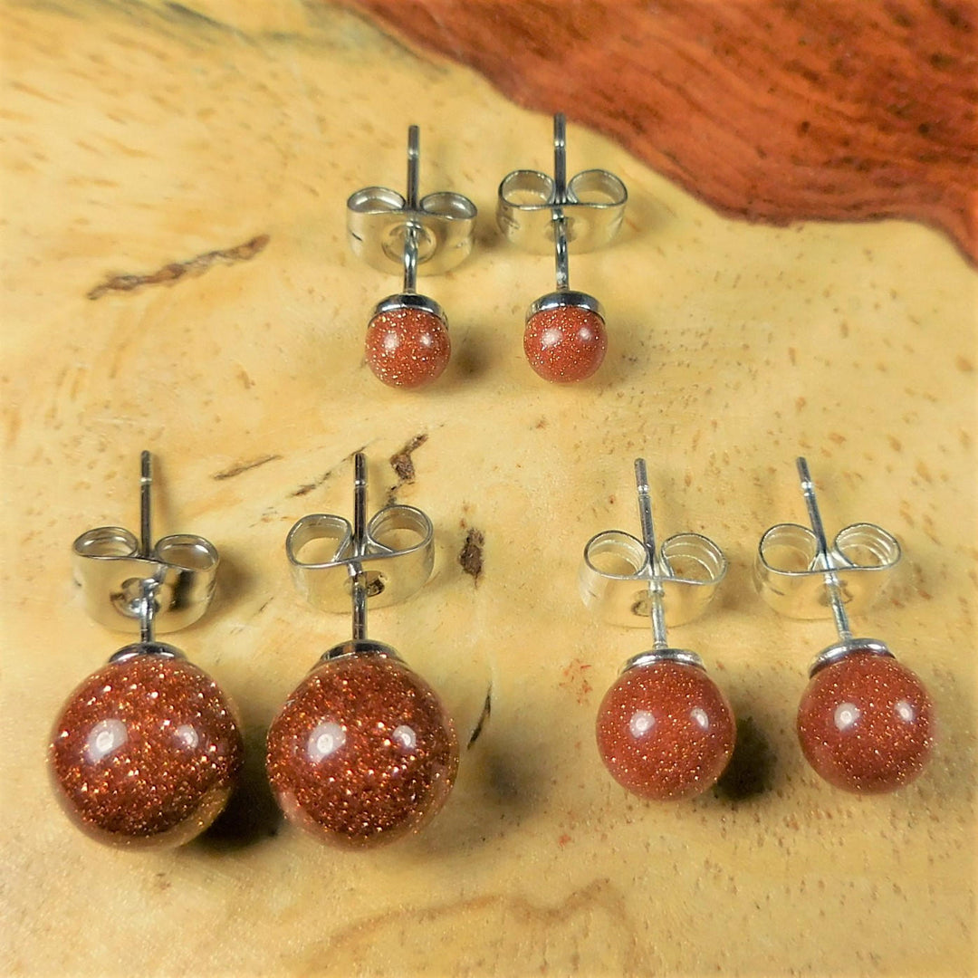 Red Goldstone Earrings - 8mm 6mm 4mm Glass Studs