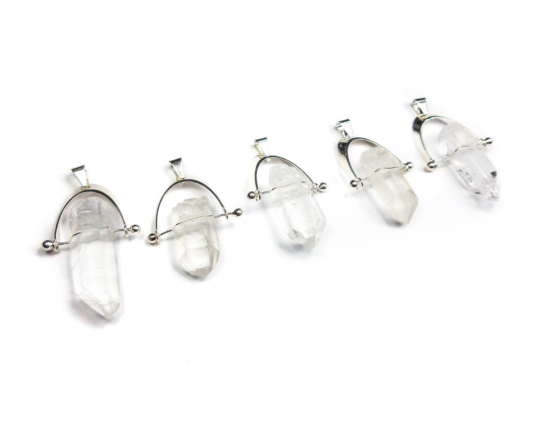 Quartz Necklace - Crystal Point Pendant - Silver Swivel Arch Gemstone Jewelry