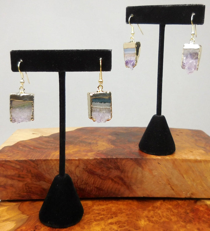 Druzy Amethyst Crystal Slice Earrings - Gold