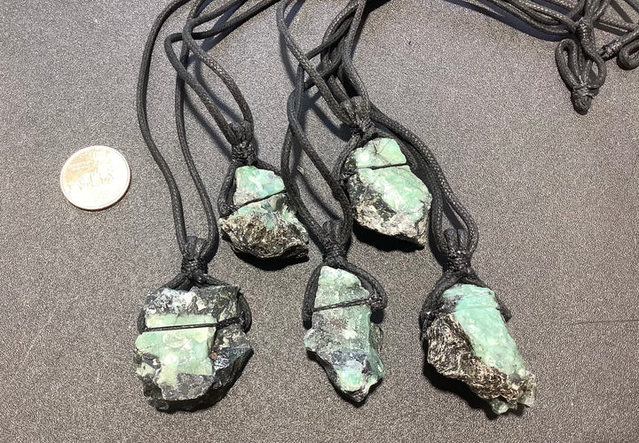 Bulk Wholesale Lot (5 Pcs) Raw Emerald Crystal Necklaces