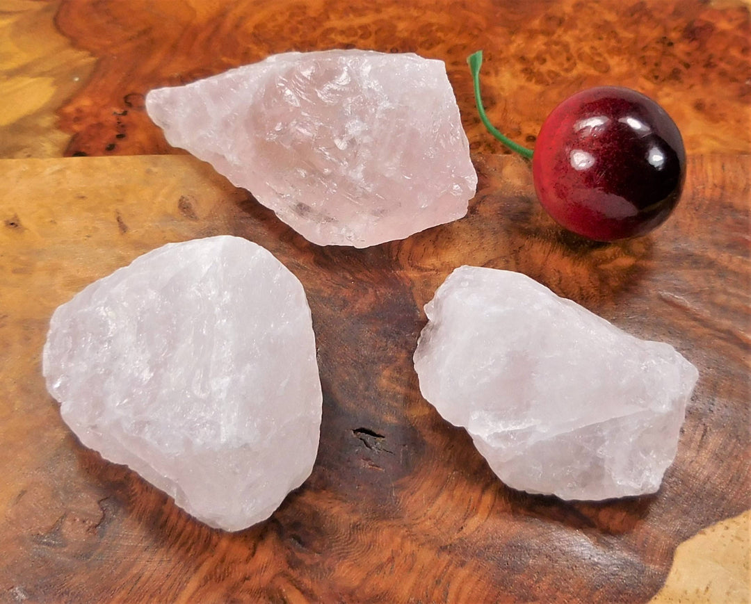 Rough Rose Quartz Crystal (3 Pcs) Raw Pink Stone Quality Display Piece Gemstones Rock Healing Crystals Natural Stones