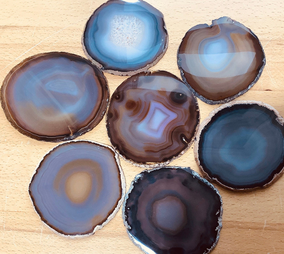 Large Polished Agate Slice (5 - 6 Inches) Size#6 Grade A Round Natural Crystal Escort Place Card Coaster