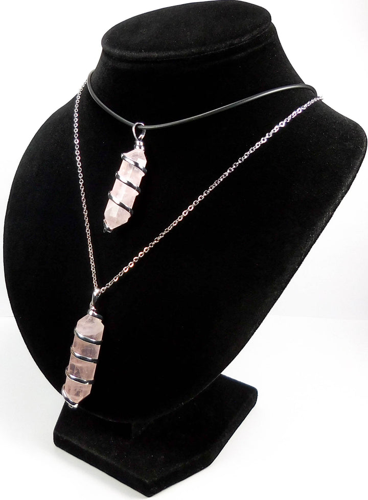 Rose Quartz Necklace Penadnt - Silver Wire Wrapped