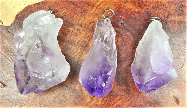 Amethyst Necklace Large Raw Crystal Point Pendant Purple Gemstone Charm Natural Silver Healing Crystals Stones Jewelry