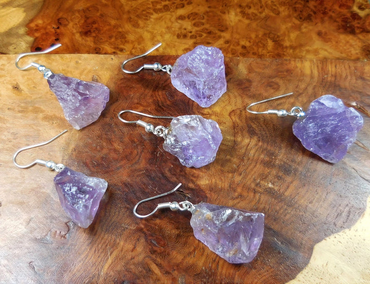 Rough Amethyst Crystal Drop Earrings Stainless Steel Hooks Jewelry Healing Crystals And Stones