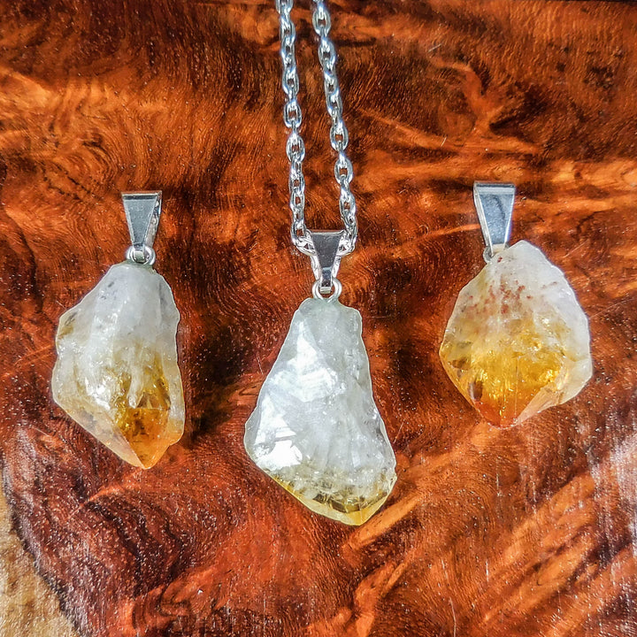 Raw Citrine Crystal Point Necklace Pendant