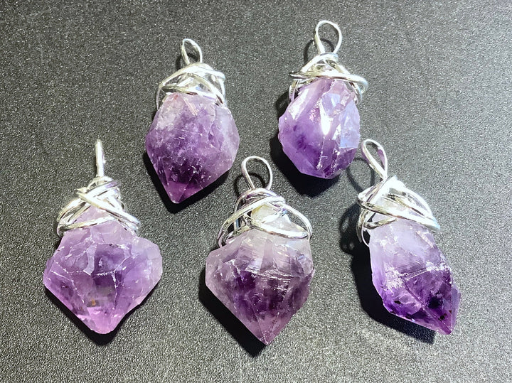 Bulk Wholesale Lot (5 Pcs) Wire Wrapped Amethyst Crystal Point Silver