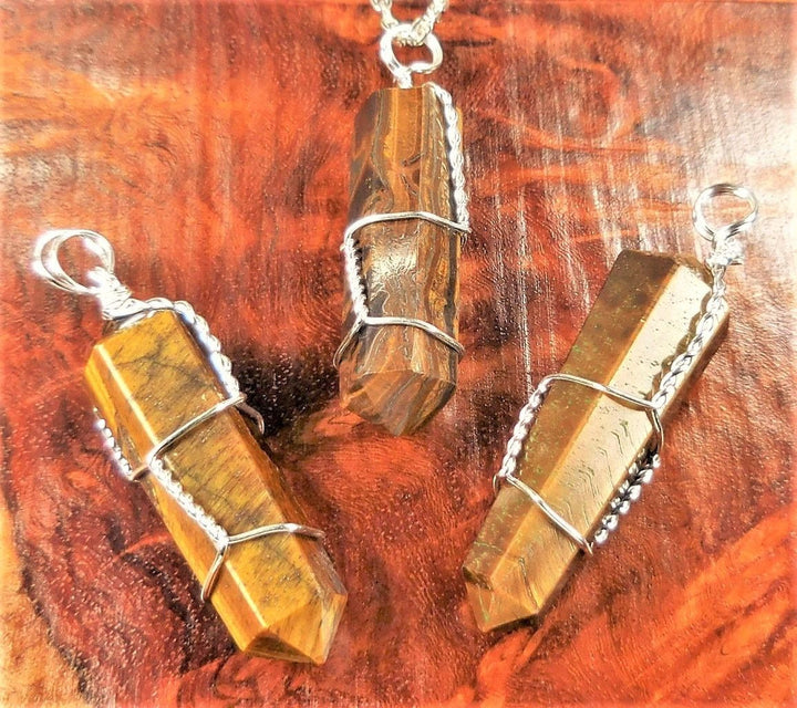 Tigers Eye Necklace Pendant A4 Wire Wrapped Gemstone Point
