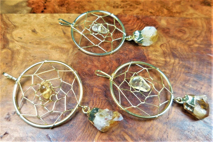 Dreamcatcher Pendant Citrine Crystal Point Necklace Gold Plated Charm Gemstone Healing Crystals and Stones Jewelry