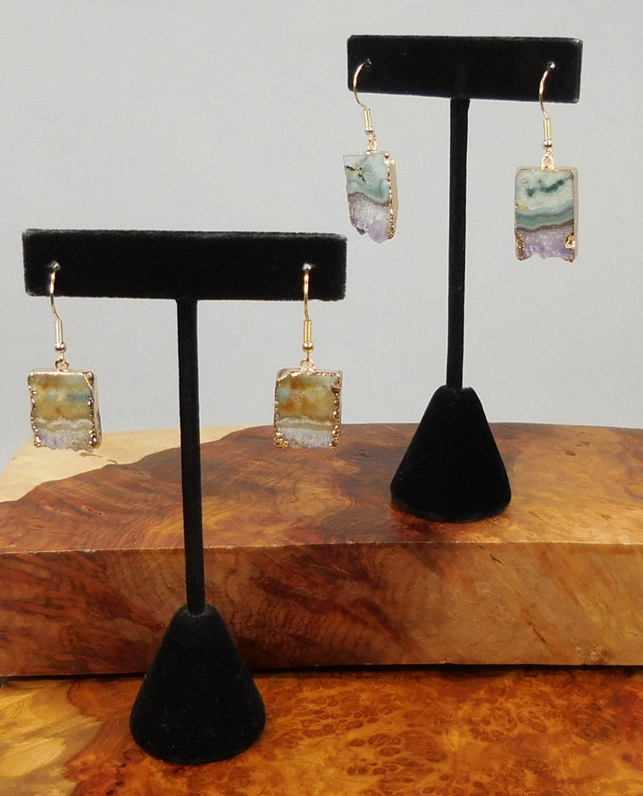 Druzy Amethyst Earrings - Crystal Slice Gold Earring Set