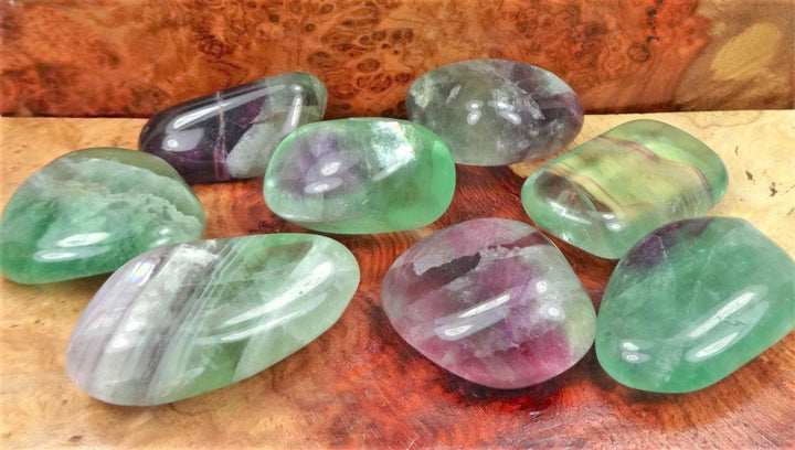 Tumbled Fluorite Crystal (3 Pcs) Polished Stones Blue Green Purple Rainbow