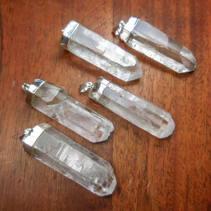 Large Quartz Crystal Point Pendant Silver Plated