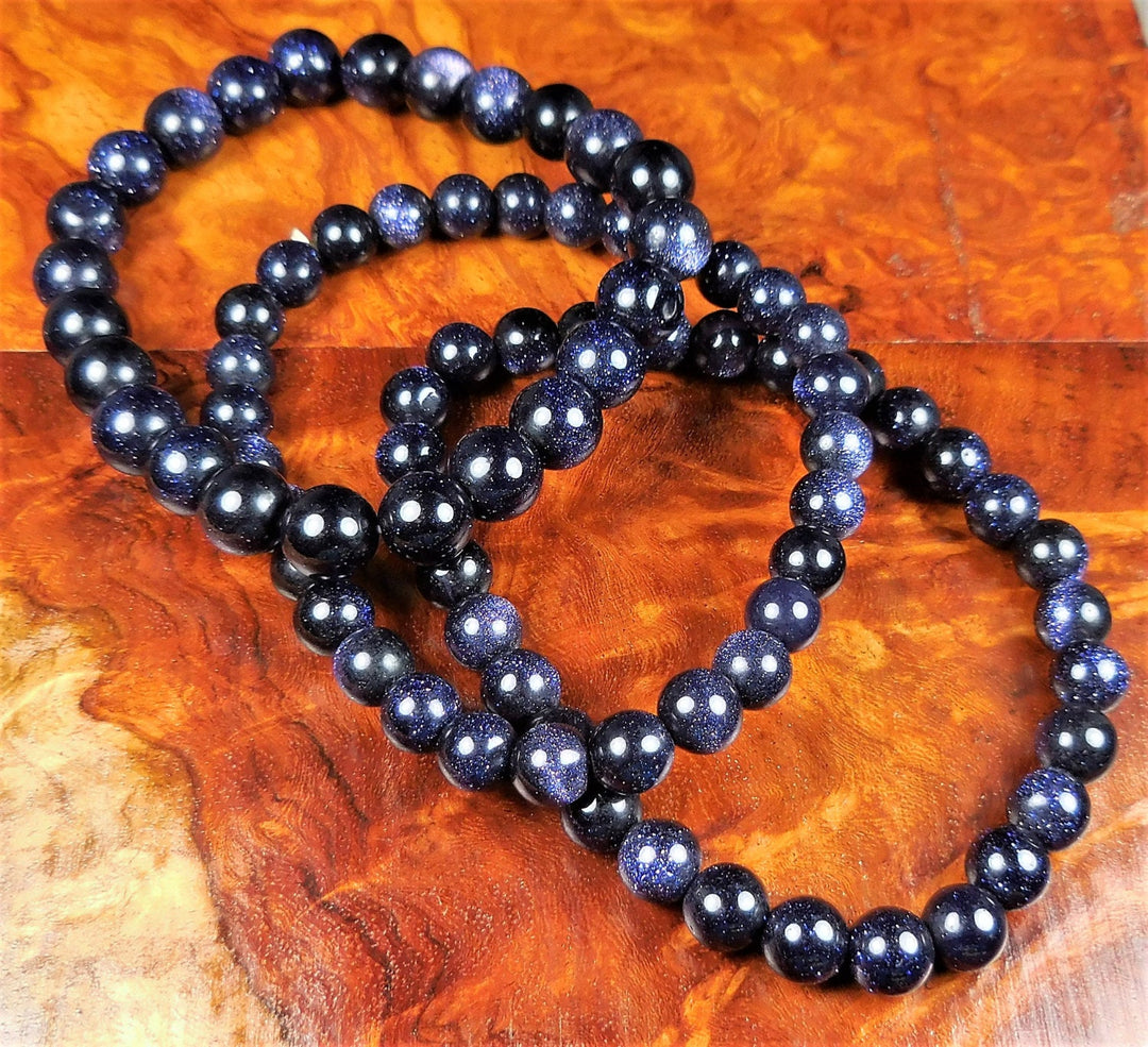 Blue Goldstone Bracelet - Round Gemstone Beads