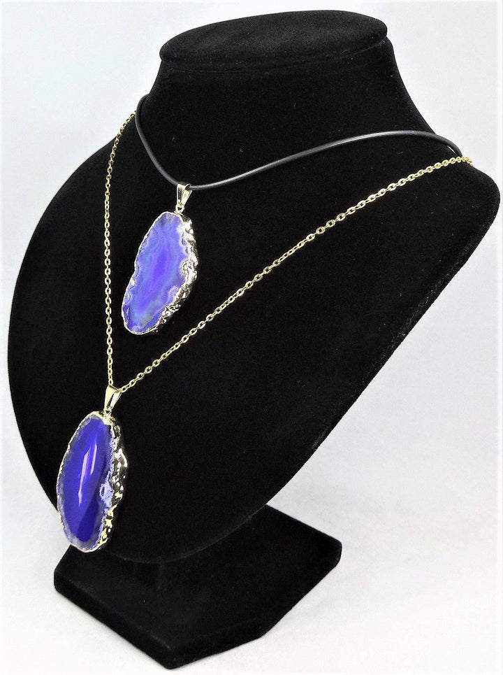 Purple Agate Slice Necklace Pendant Gold