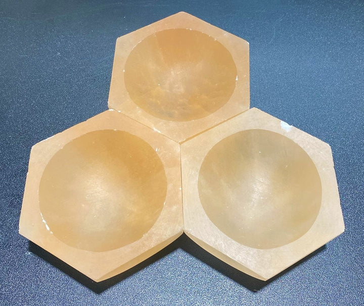 Wholesale Bulk Lot 3 Pack Of Orange Selenite Hexagon Bowl Crystal Dish Charging Plate