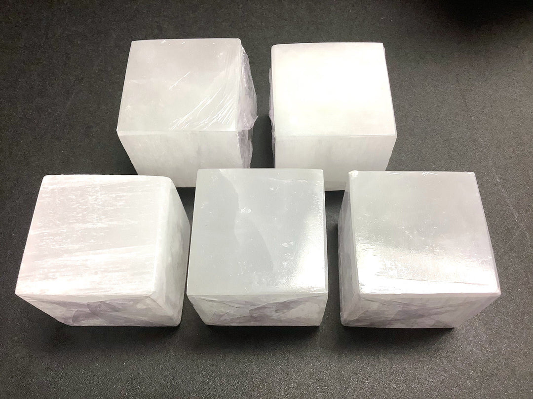 Selenite Crystal Cube - Carved White Gemstone Block - Polished Stone Cubes