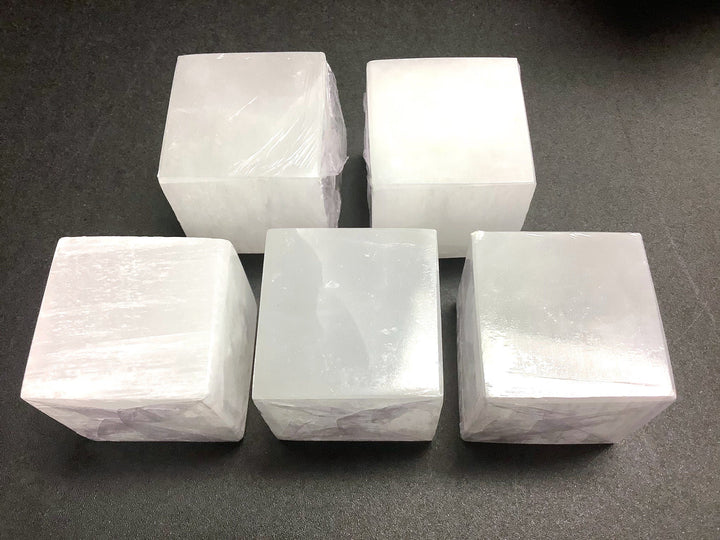 Selenite Crystal Cube - Carved White Gemstone Block - Polished Stone Cubes