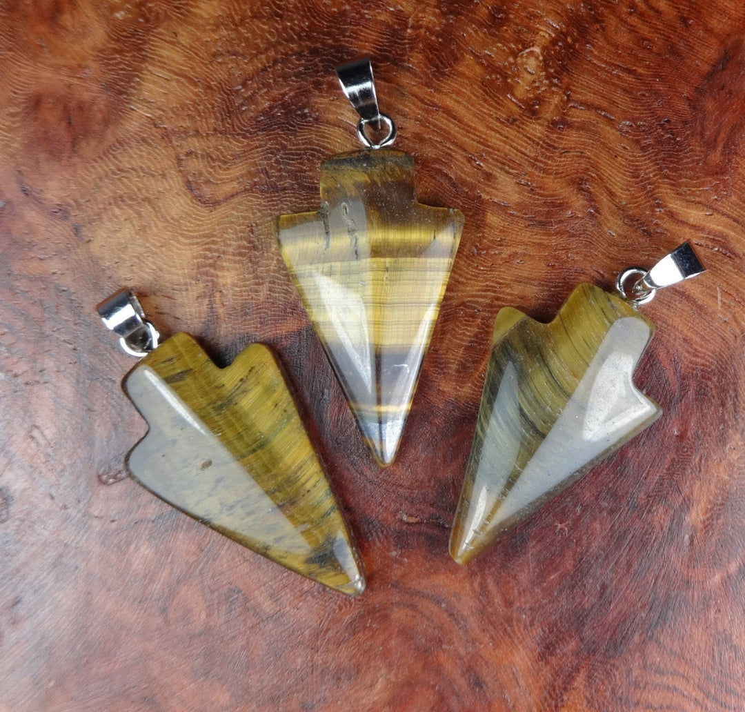 Arrowhead Necklace - Petite Tigers Eye Pendant - Carved Arrow Charm Polished Stone Earrings (A18) Healing Crystals and Stones Jewelry