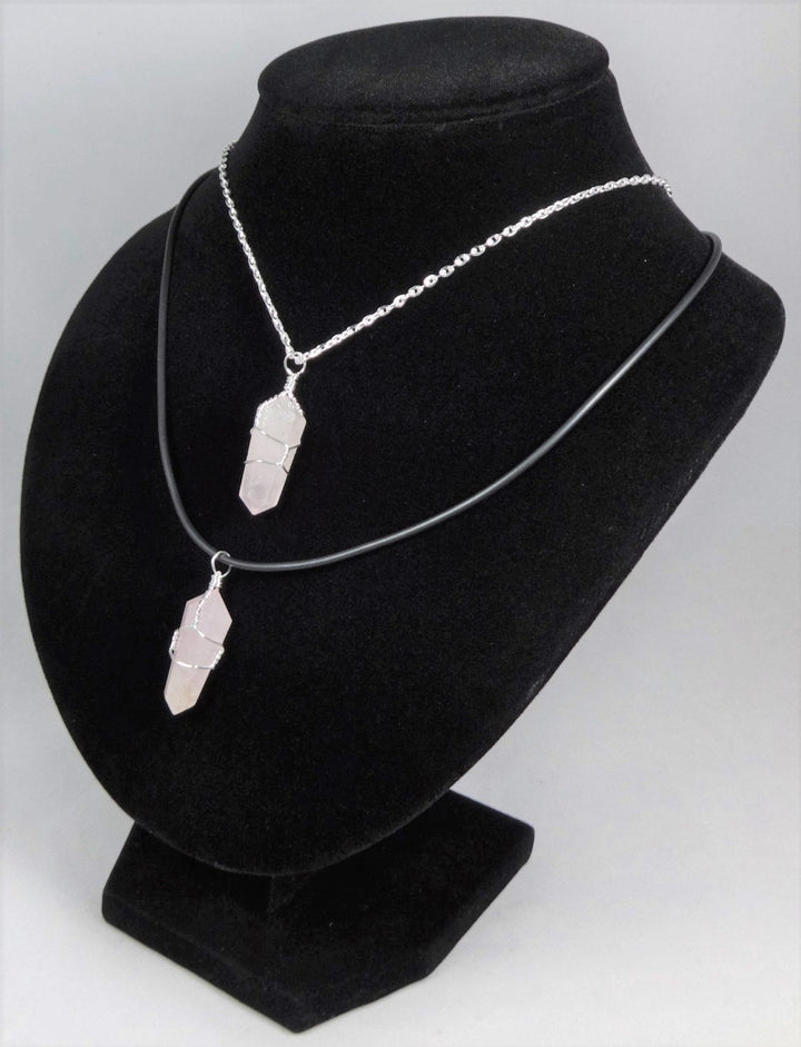 Rose Quartz Crystal Point Necklace Pendant CR29 Wire Wrapped Pink Gemstone