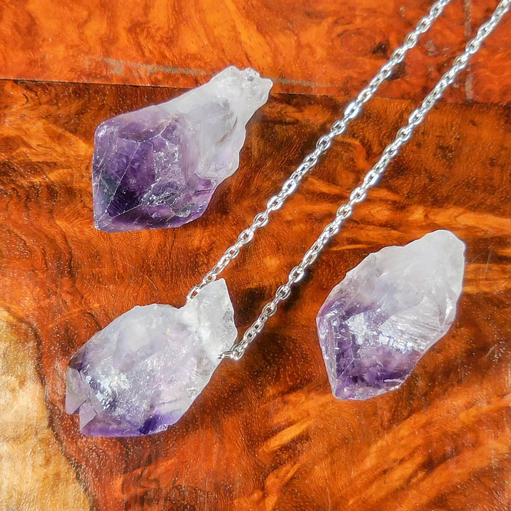 Raw Amethyst Crystal Point Necklace Pendant Purple Gemstone Bead
