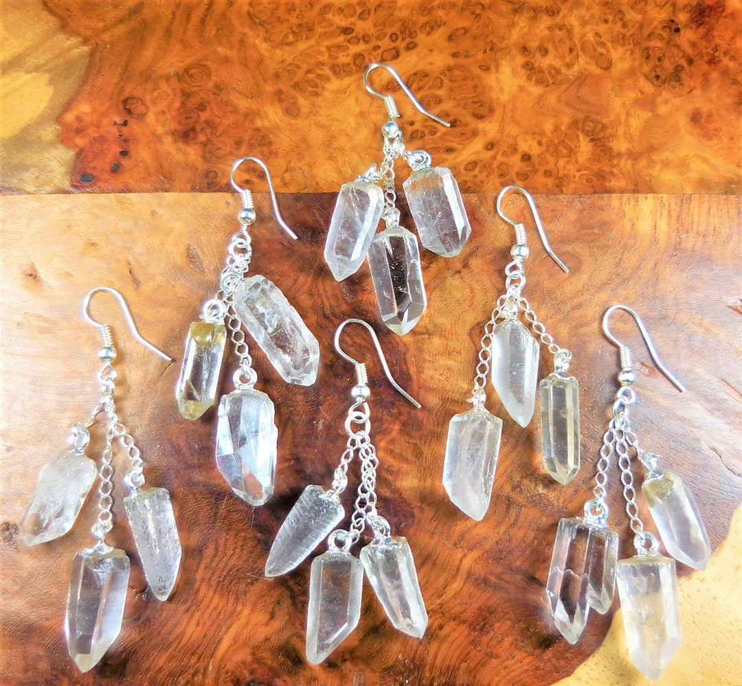 Long Quartz Crystal Point Dangle Earrings Crystal Silver Healing Crystals And Stones