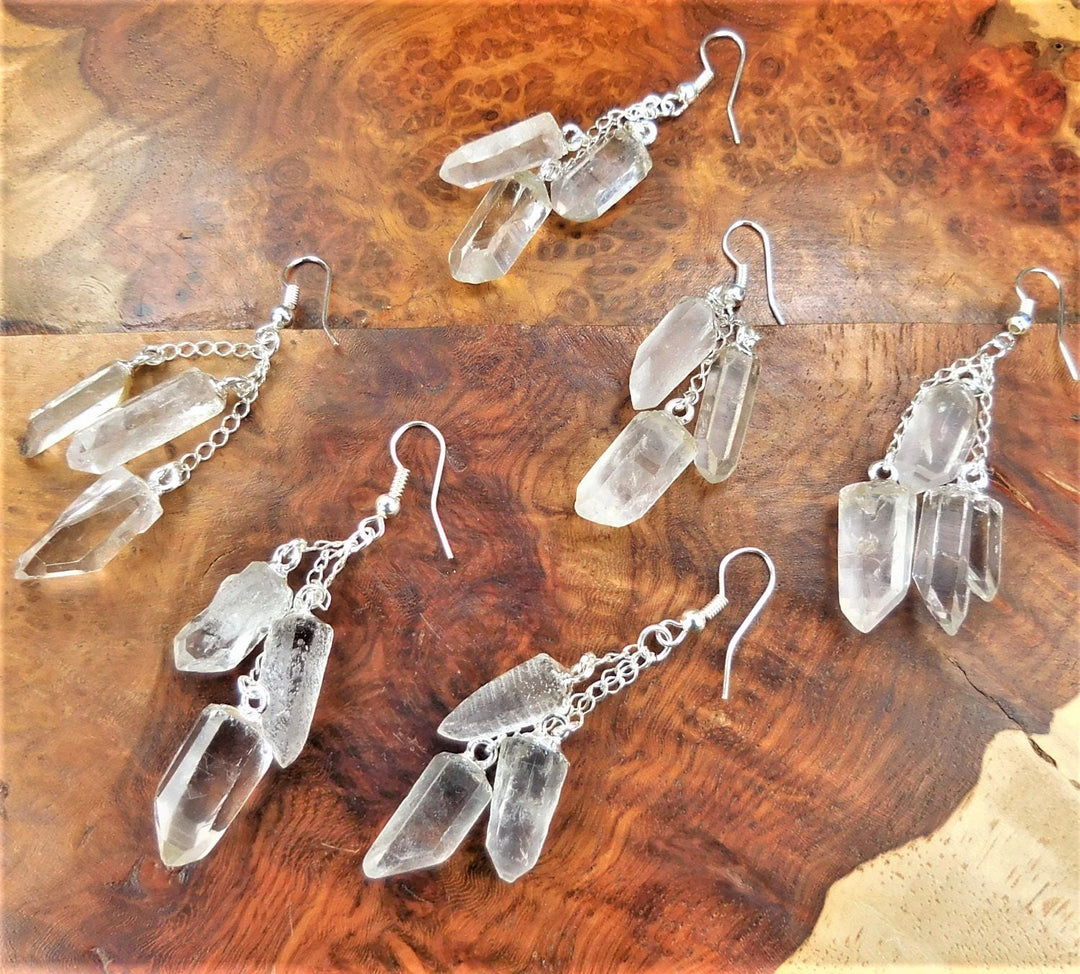 Long Quartz Crystal Point Dangle Earrings Crystal Silver Healing Crystals And Stones