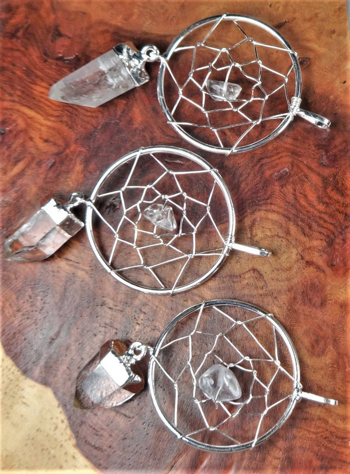 Dreamcatcher Pendant Silver Plated Quartz Crystal Point Necklace Charm Healing Crystals and Stones Jewelry