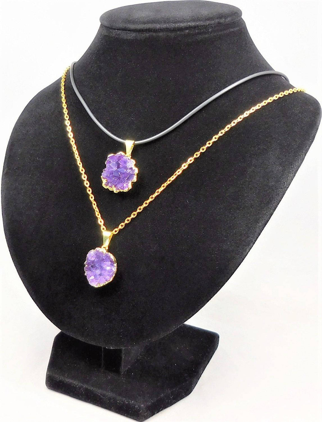 Druzy Amethyst Necklace Pendant - Petite Gold Crystal Cluster