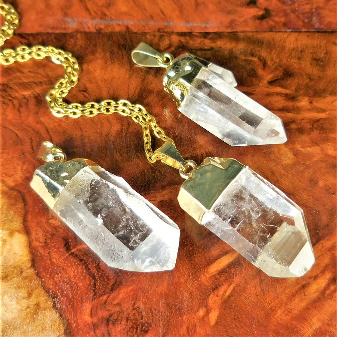 Bulk Wholesale Lot (5 Pieces) Quartz Crystal Point - Gold Necklace Pendants