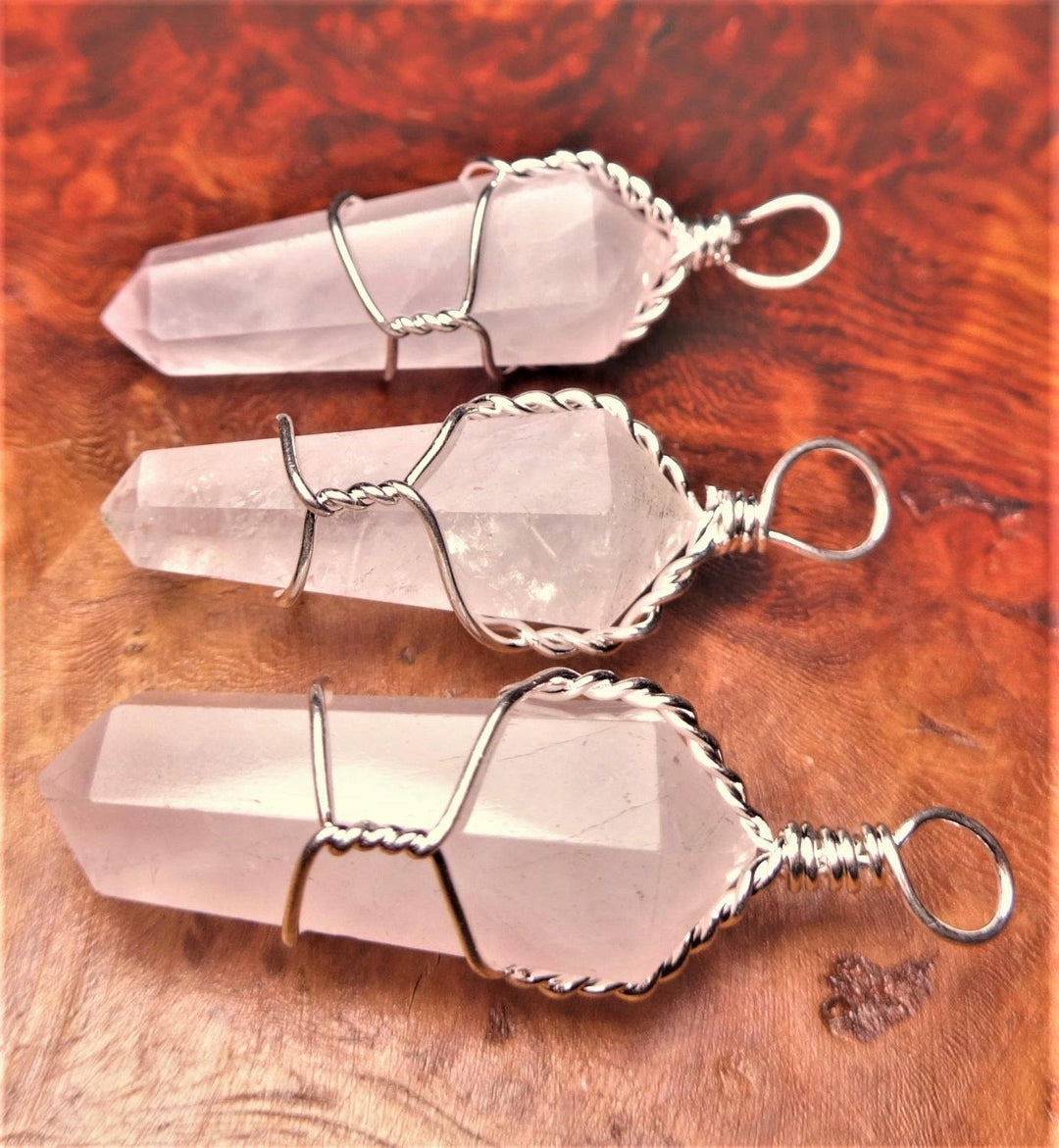 Bulk Wholesale Lot Of 5 Pieces - Rose Quartz Point Pendant Silver Wire Wrapped - Pendant Charm Bead Necklace Supply