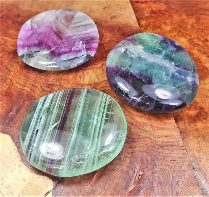 Fluorite Palm Worry Stone - Round Polished Crystal - Natural Rainbow Fluorite Gemstone