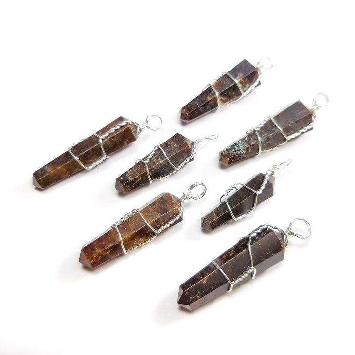Bulk Wholesale Lot Of 5 Pieces - Garnet Point Pendant Silver Wire Wrapped - Pendant Charm Bead Necklace Supply