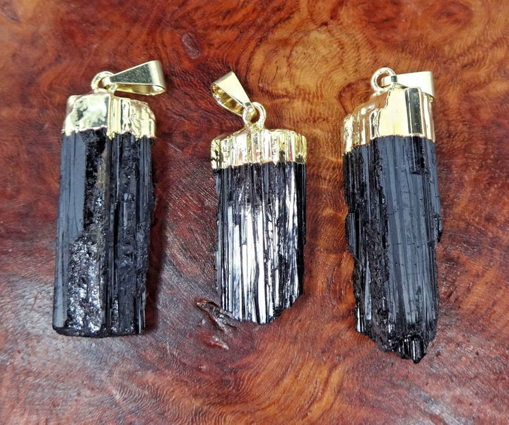 Black Tourmaline Crystal Necklace Pendant Gold Plated Natural Healing Crystals and Stones Jewelry