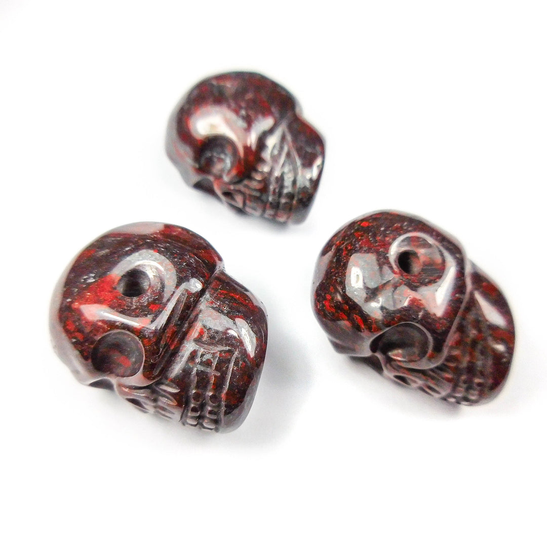 Skull Necklace - Red Jasper Hematite Carved Gemstone - 2mm Hole Drilled Crystal Bead Pendant Stone Beads Skulls Healing Crystals