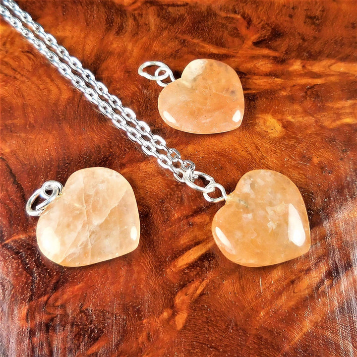 Heart Necklace - Orange Quartz Crystal Pendant - Petite Carved Gemstone Puffy Hearts (A5) Healing Crystals Natural Stone Jewelry