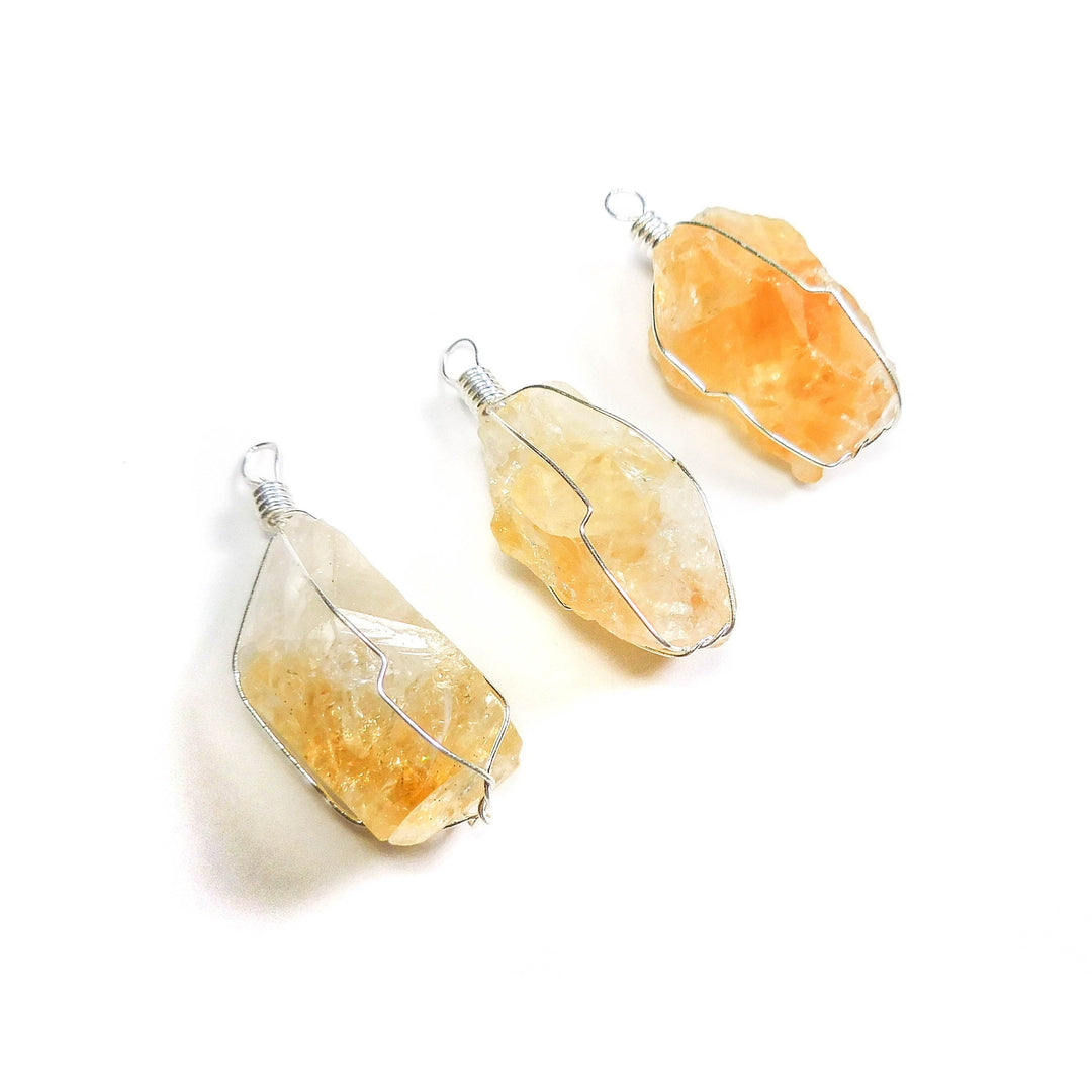 Wire Wrapped Raw Citrine Crystal Pendant Silver Plated Necklace Charm Healing Crystals And Stones