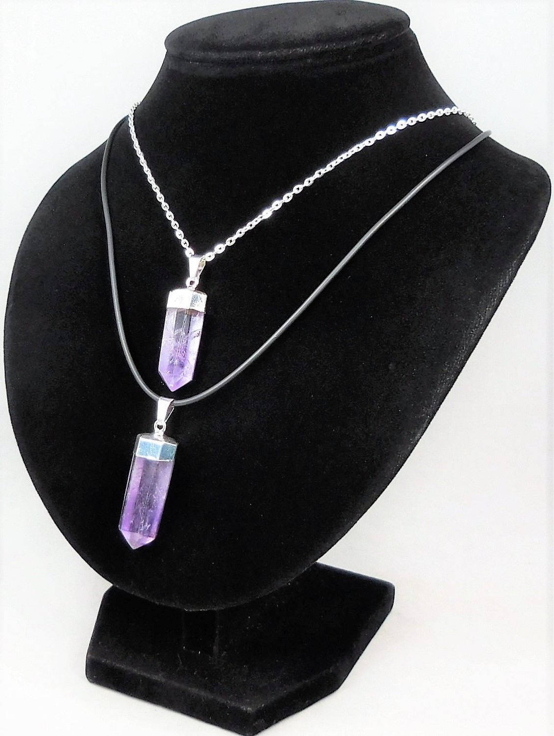 Amethyst Crystal Point Necklace Pendant - Silver