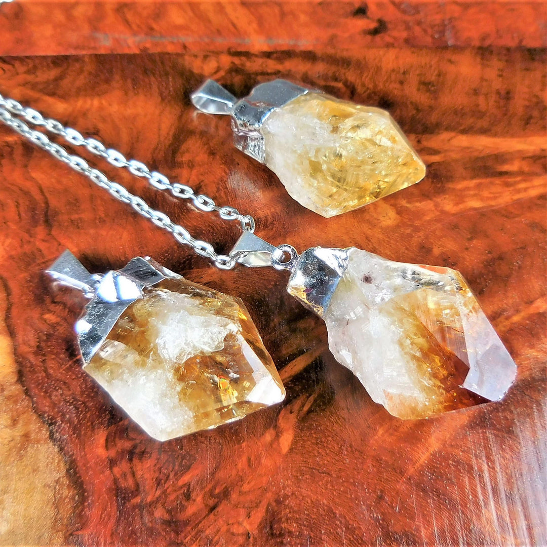 Bulk Wholesale Lot Of 5 Pieces Citrine Point Pendant Silver Plated Necklace Charm Healing Crystals And Stones