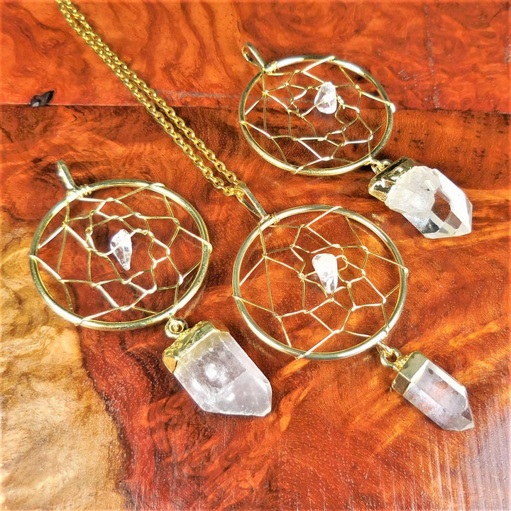 Dreamcatcher Pendant Quartz Crystal Gold Plated Necklace Charm Healing Crystals And Stones (A15)