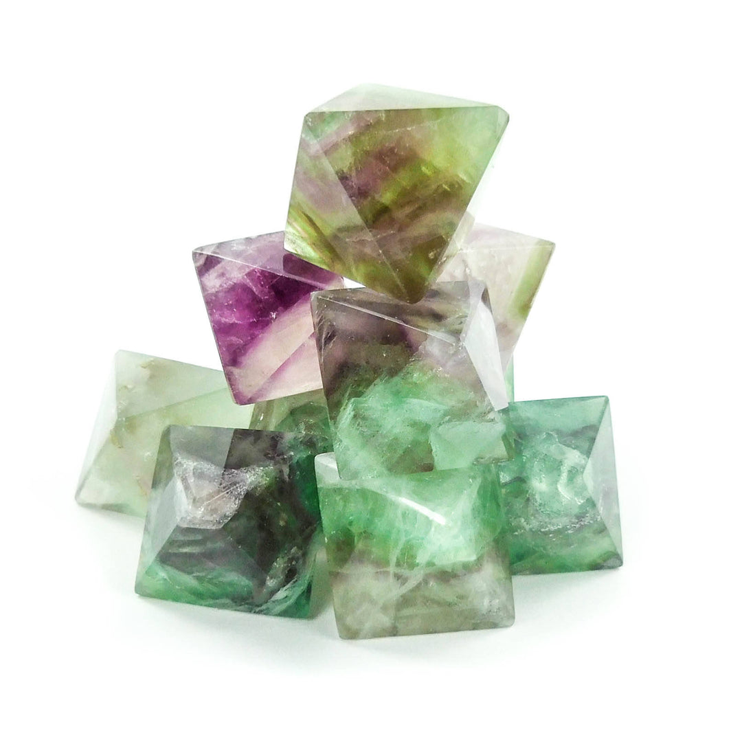Rainbow Fluorite Octohedron BR12 Carved Crystal