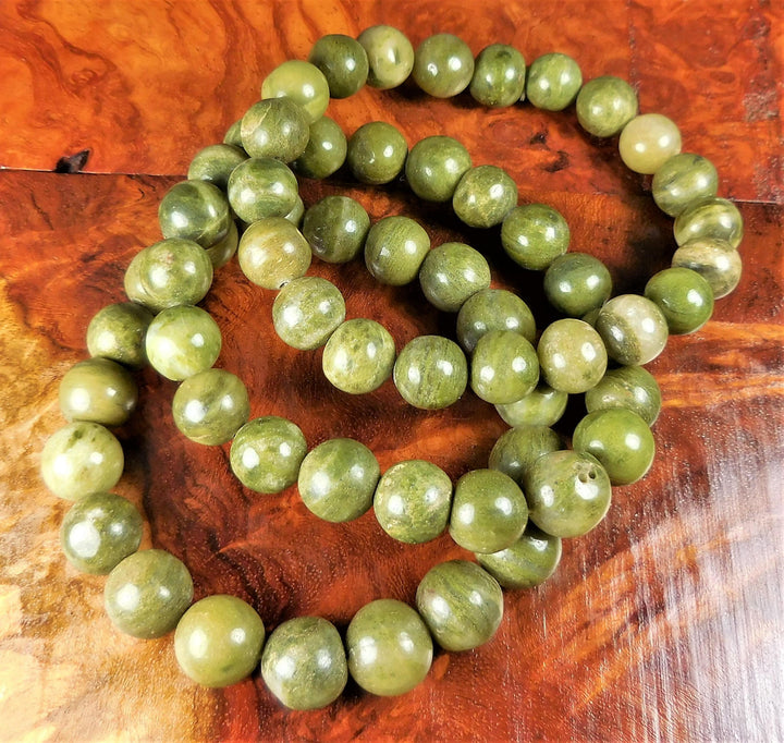 Green Jasper Bracelet - Stone Beads - Round Polished Gemstone Jewelry - Natural Stone