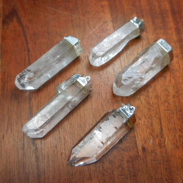 Large Quartz Crystal Point Pendant Silver Plated