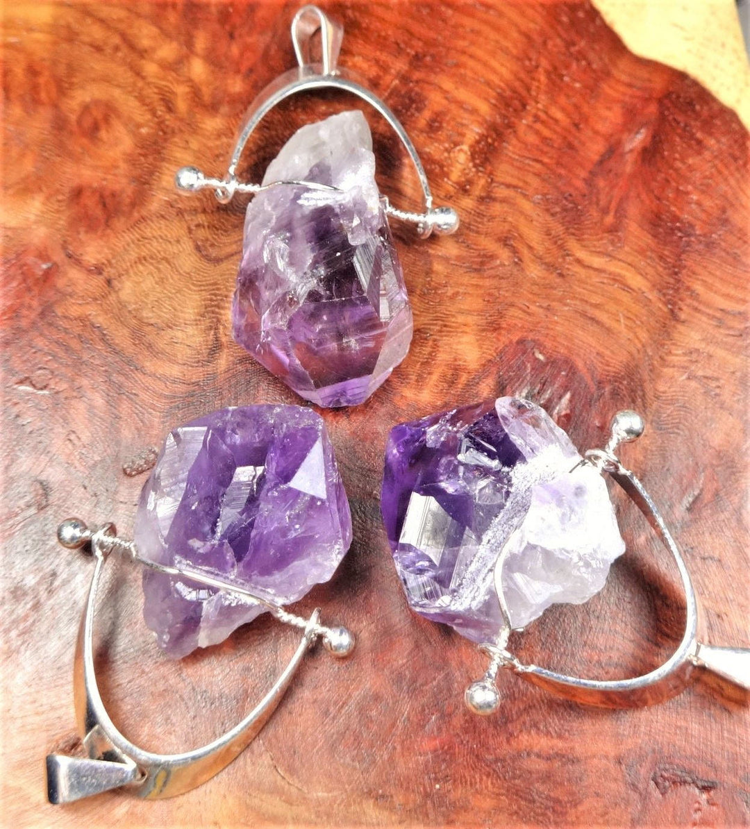 Amethyst Crystal Point Necklace Pendant CR7 Silver Swivel Arch